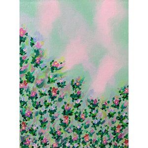 Magenta and Pink Wildflowers Painting 9 x 12